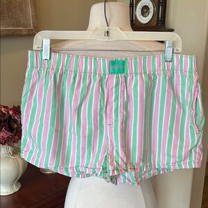 Pajama Shorts Pink Lime Green Striped